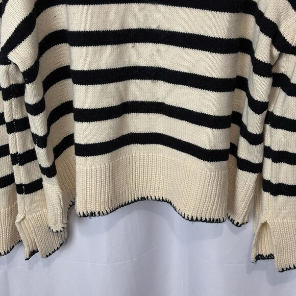 Unbranded Women’s Collared Polo Sweater Cream & Navy Stripe 2XL Nautical Boho - Picture 7 of 12